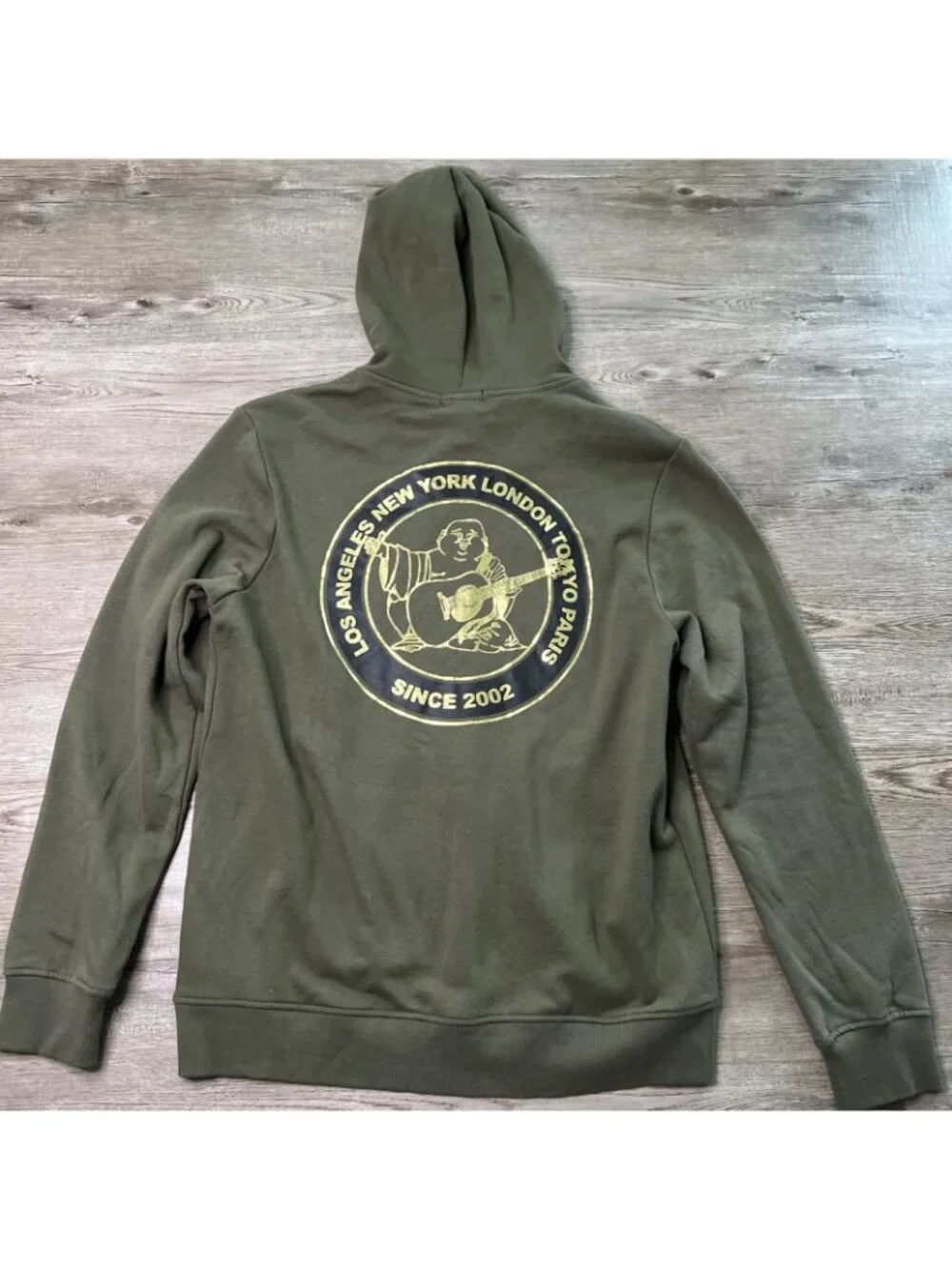 True Religion Zip Up Hoodie Mens Large Green Fleece City Buddha Logo